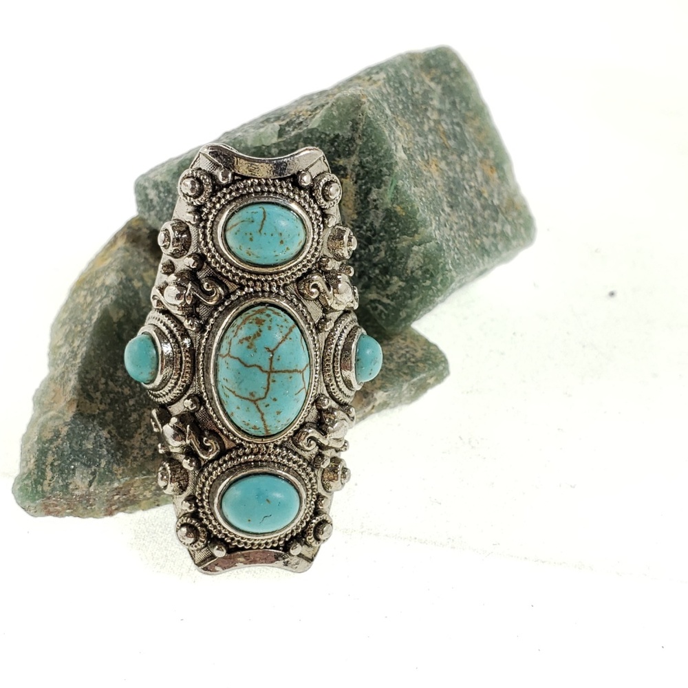 Large Silver Tone Dyed Howlite Ring